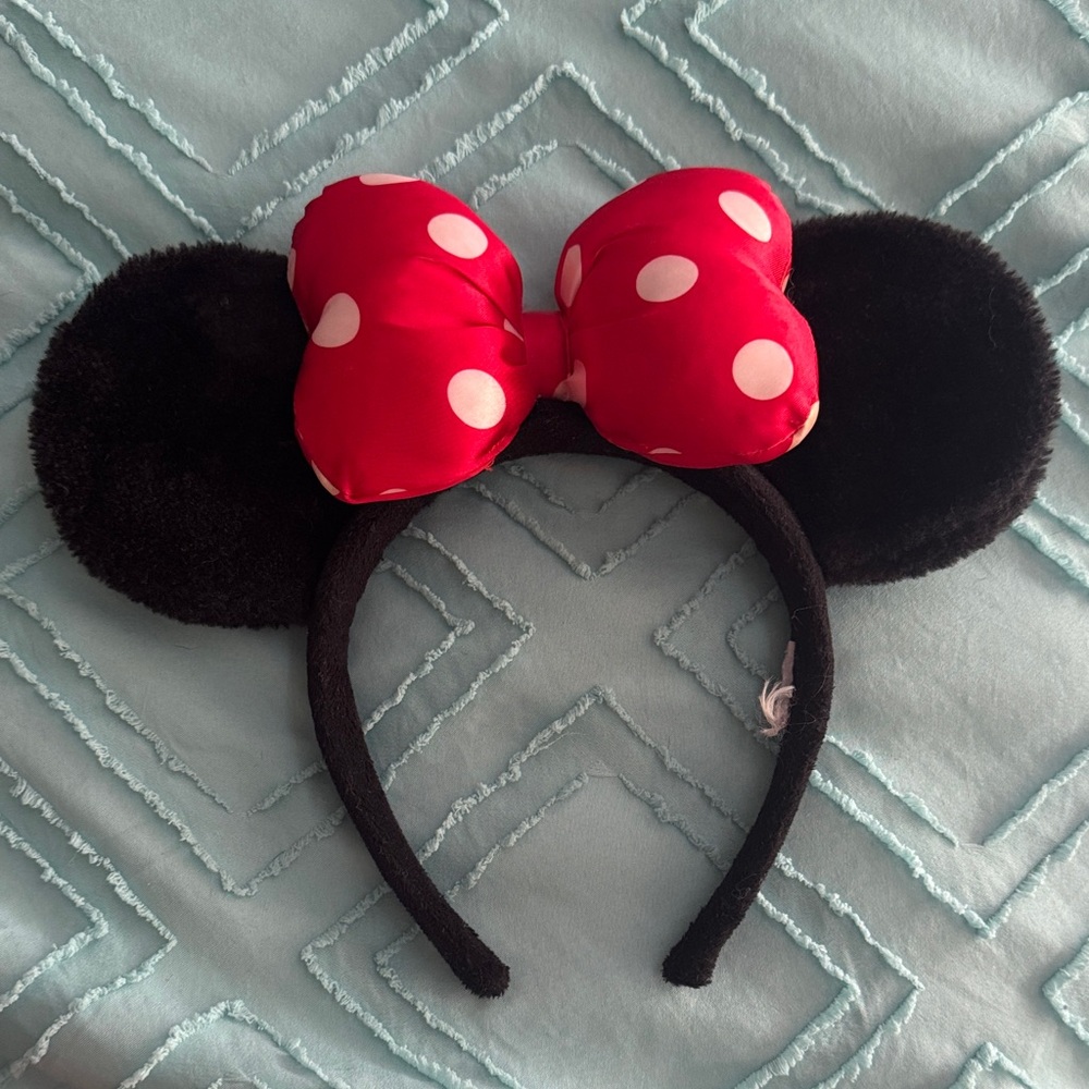 Minnie Mouse Black Ear Headband with Red Polka Dot Bow